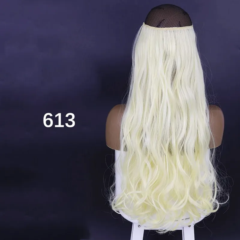 Synthetic No Clip Hair Extensions Natural 16 22 32" Long Wavy Invisible Wire One Piece False Hairpiece For Women