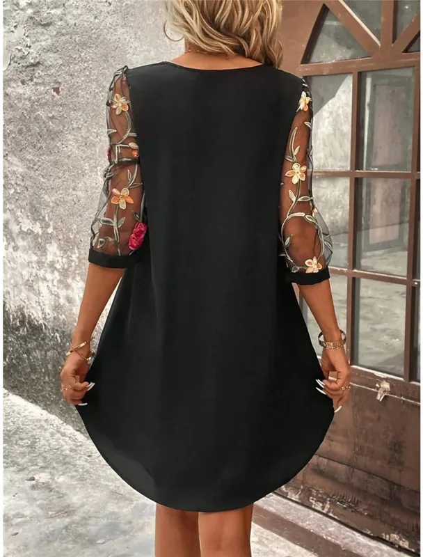 Luxury Dress Women's Perspective Mid Sleeve Printed Round Neck Mini Skirt Summer New Year Party Dress — image 5