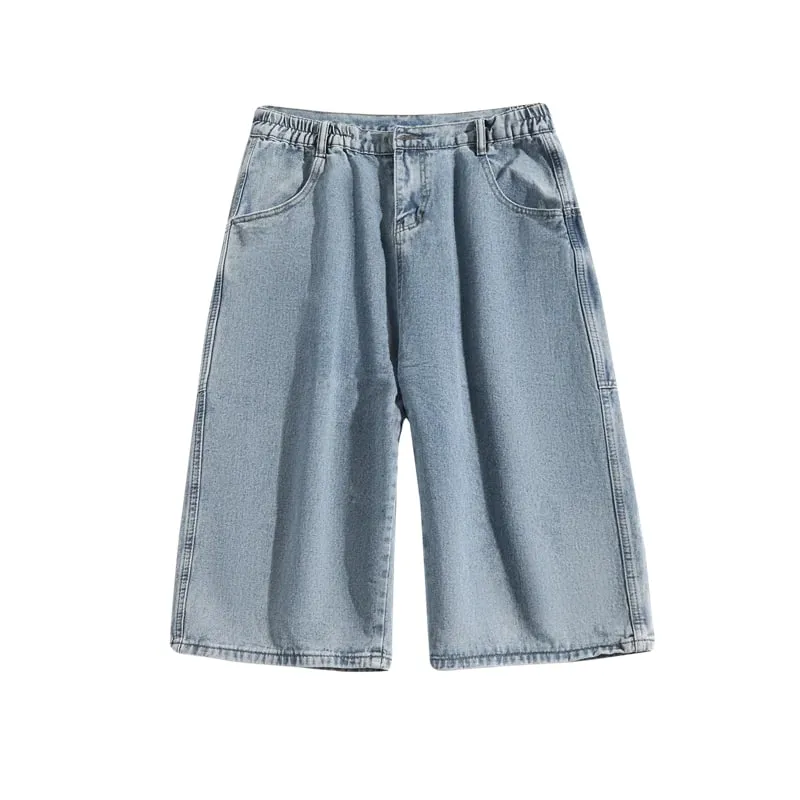 Jeans Pants Men Summer Short Jeans Big-Pockets Breeches Hip Hop Streetwear Baggy Denim Shorts Casual Wide-Leg Capris Pants — image 7