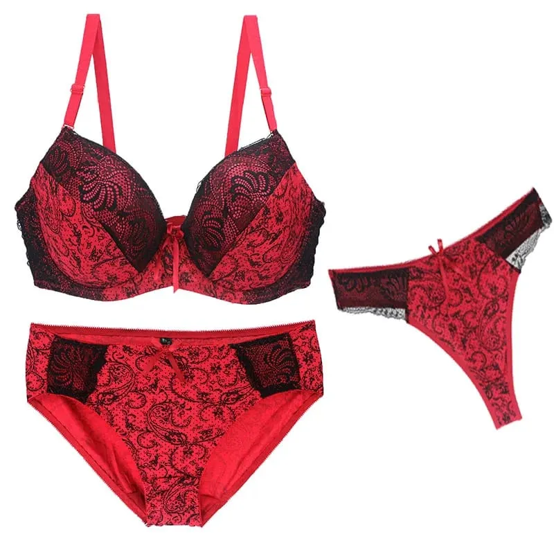 2024 New Sexy Bra Sets For Women 3 Piece Underwear Strap Transparent BCDEF Cup Female Beige Black Blue Purple Red White Lingerie — image 1
