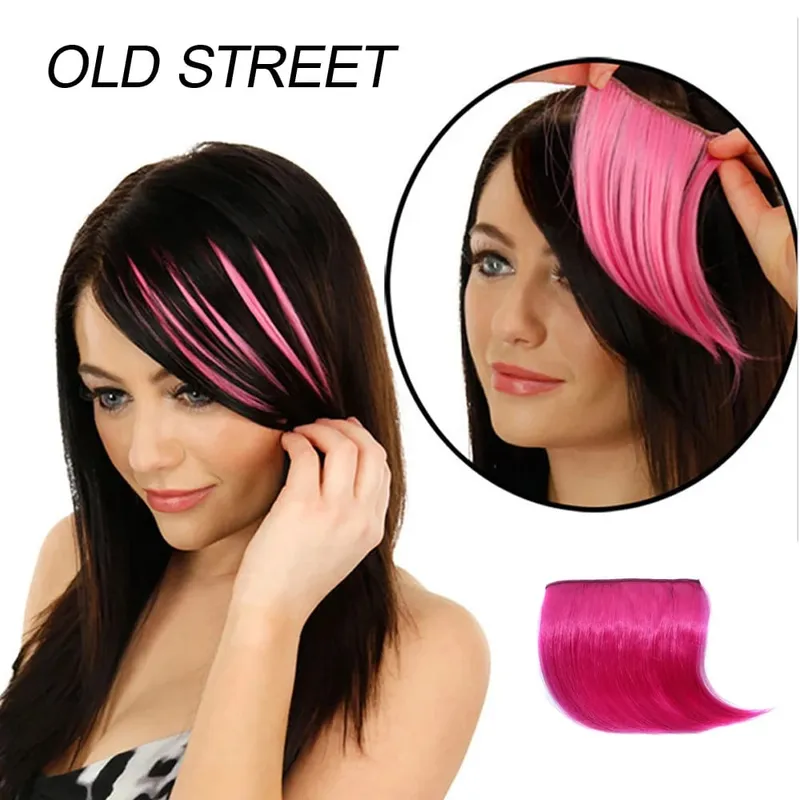 Synthetic Clip-In Hair Bangs Extensions Purple Pink Blue Short Hairpiece Fake Hair for Female