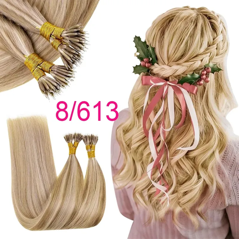 Micro Ring Hair Extension Ombre 100% Virgin Human Hair Extensions Nano Ring Micro Beads Tip Thick Full Head 18"-30"extensiónes — image 21