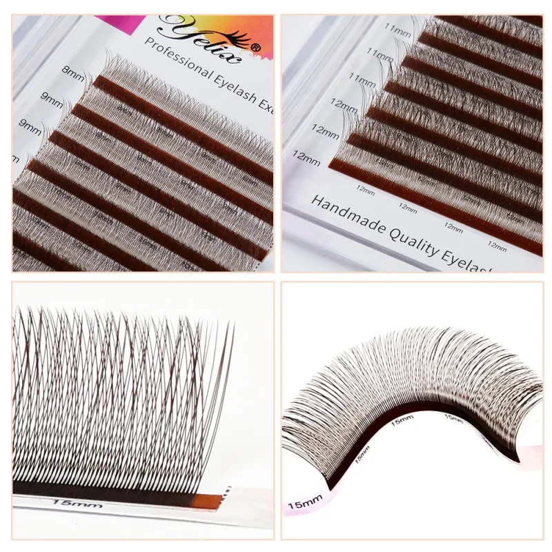 Yelix Brown 2D Y Premade oční řasy Prodlužování řas s jednou špičkou Přirozené Husté Měkké Bez uvolnění Kořen Snadné Fan Salon Lash Cilios Y — image 6