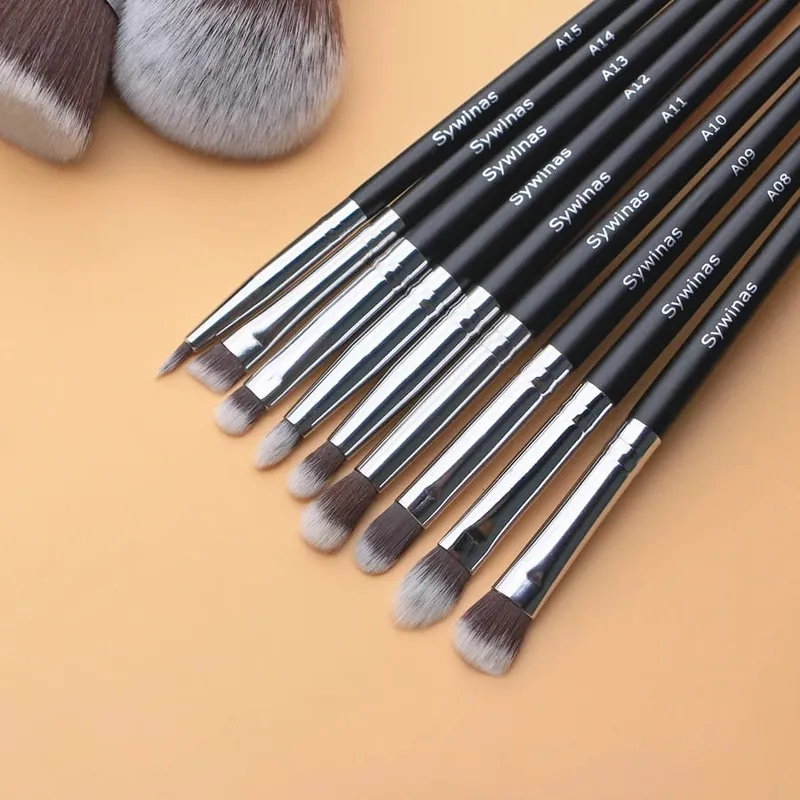 Sywinas Makeup Brush Set Kit 15pcs High Quality Black Natural Synthetic Hair Professional Makeup Brushes Tools — image 4
