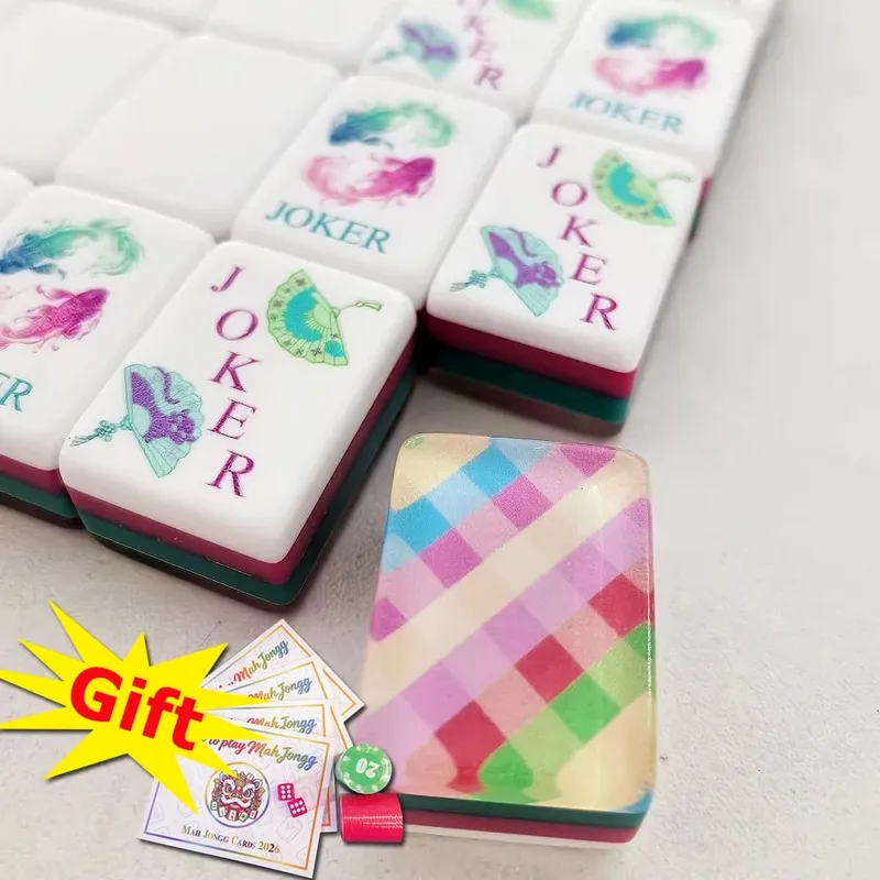 Piastrelle Mahjong americane in acrilico inciso di lusso Set Mahjong scozzese rosa Set Mah Jongg in cristallo intagliato per giochi da tavolo per feste al coperto — image 1