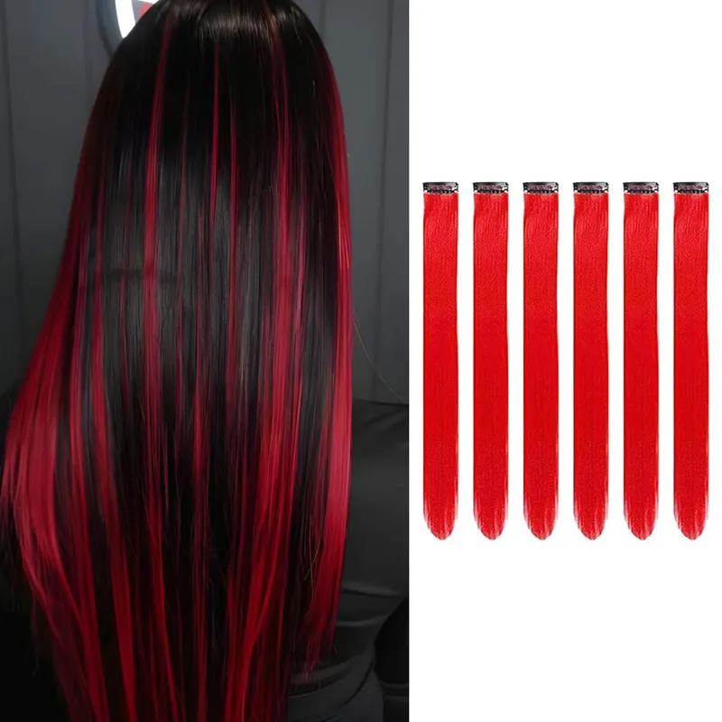 6 PCS Clip In Hair Extensions 22 Inch Long Straight Heat Resistant Synthetic Hair Highlights Easy to Use Colorful Hairpieces — image 9