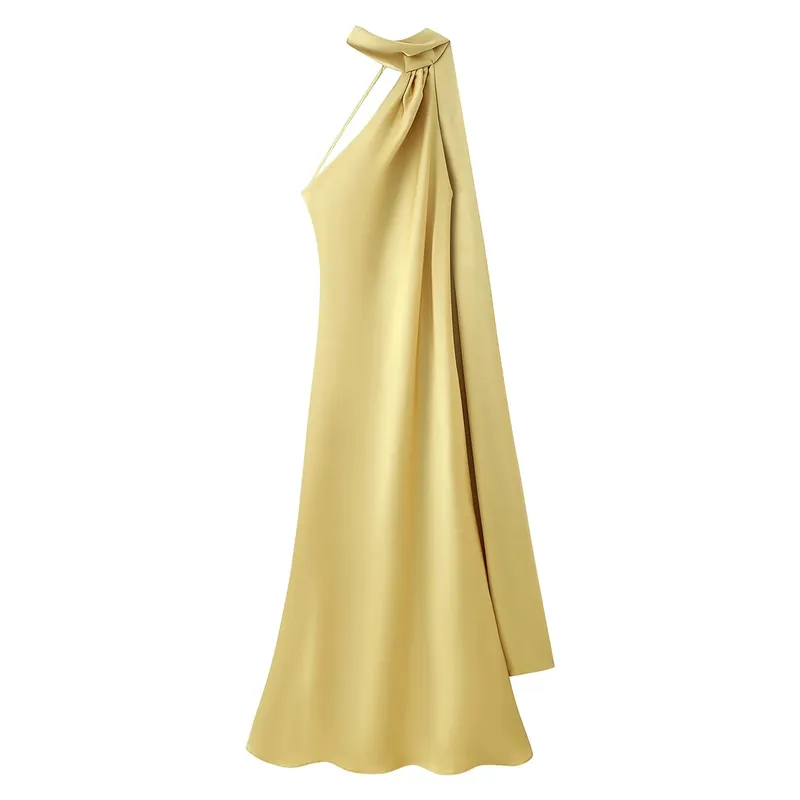 Elegant Ribbon Satin Long Party Dress Women Solid Sleeveless Backless Female Dresses 2026 Spring Summer Lady Chic Evening Gowns