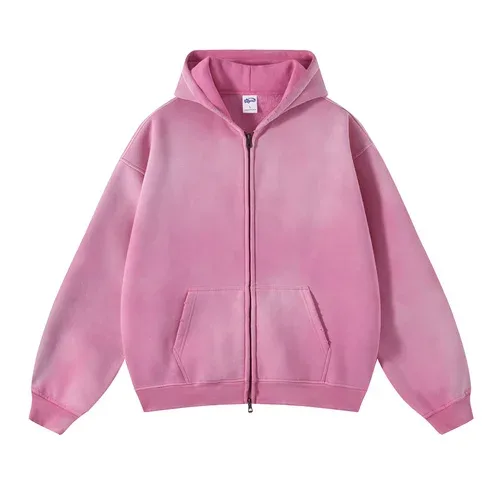 Heren Hoodies met ritssluiting Tie Dye Washed Dubbel oversized vest Sweatshirt Los Plus Pluche Gradiënt Heren Truien met capuchon Winter — image 9