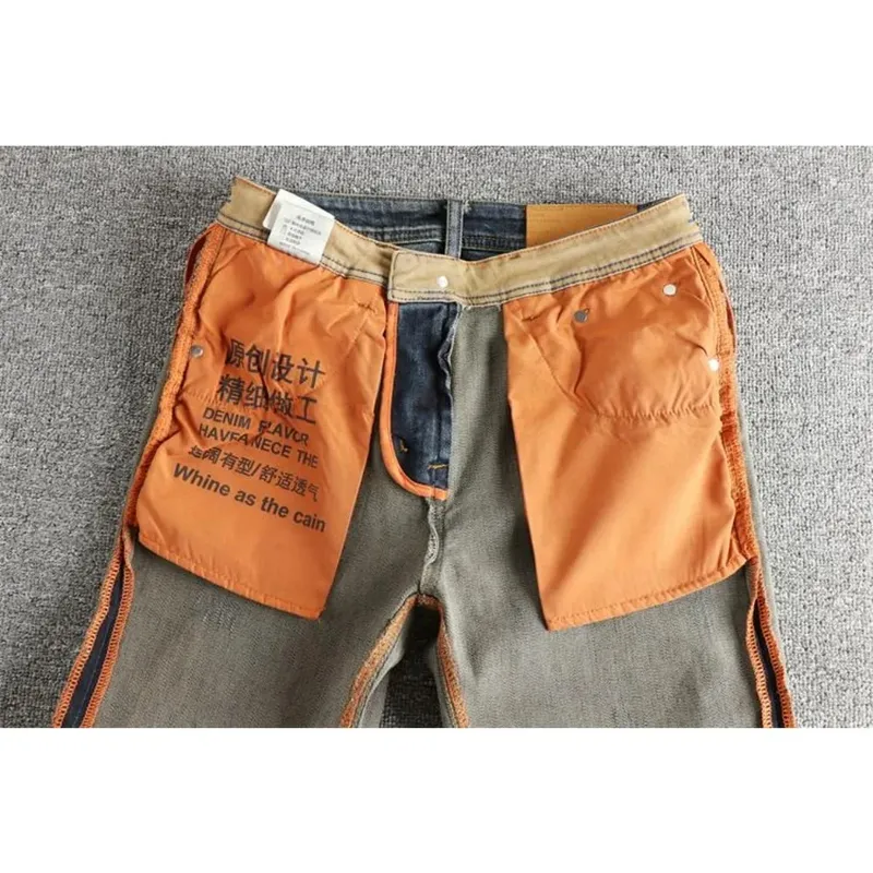 Retro blue wash-fried cat whisker jeans men's high-end custom fabric American fashion brand youth nine-point pants — image 4