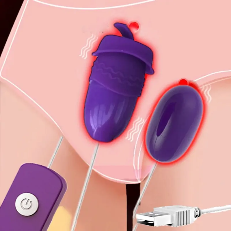 다기능 진동기 Clitoral G-Spot 혀 Clitoris 2 점프 계란 USB 전원 총알 원격 제어 여성을위한 진동 섹스 토이
