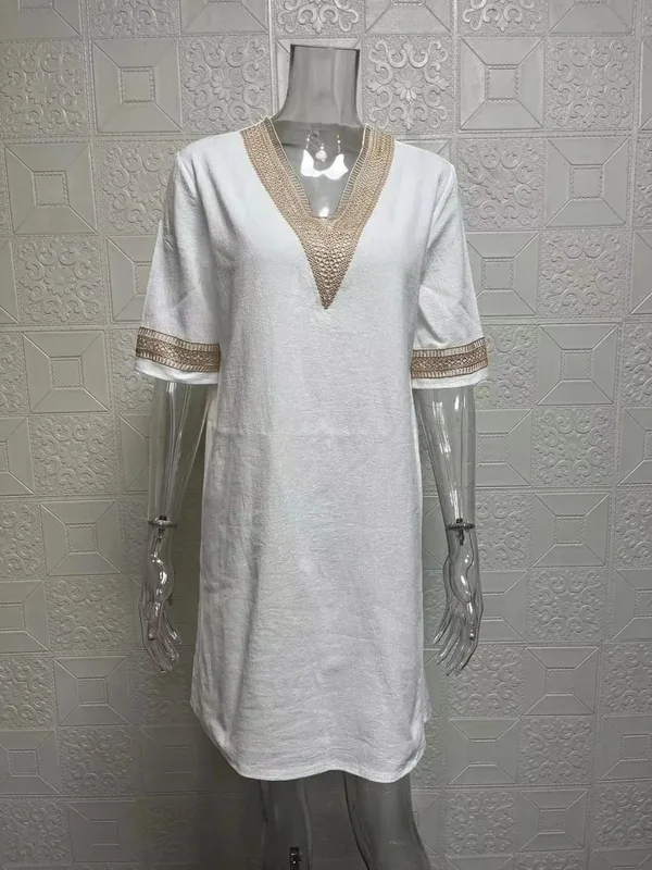 Customizable Women Dress Summer Sexy V-neck Casual Solid Dress — image 5