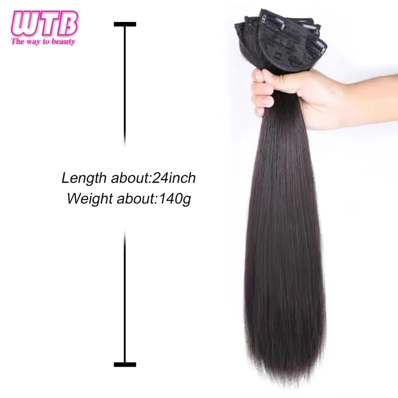 24inch Synthetic Hair Pads Invisible Seamless Clip In Hair Extensions 4 Pieces Set Invisible Straight Hair For Everyday Wear — image 5