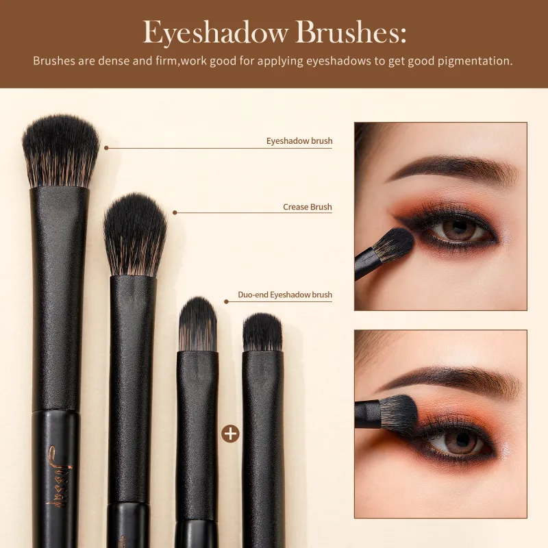 Jessup Eyeshadow Brushes Set 10pcs Eye Brush Shadow Blending Flat Liner Crease Duo-end Brow Spoolie Broach Elegant Black T337