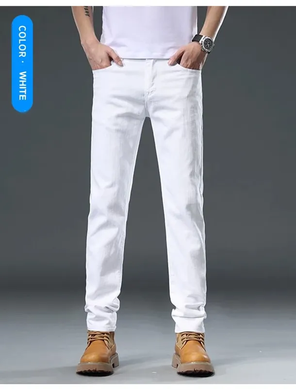 2025 סתיו גברים לבן Slim Fit ג'ינס ישר מכנסי ג'ינס מתיחה מקרית אופנה נוחה בגדי מותג גברים בגדי רחוב — image 9