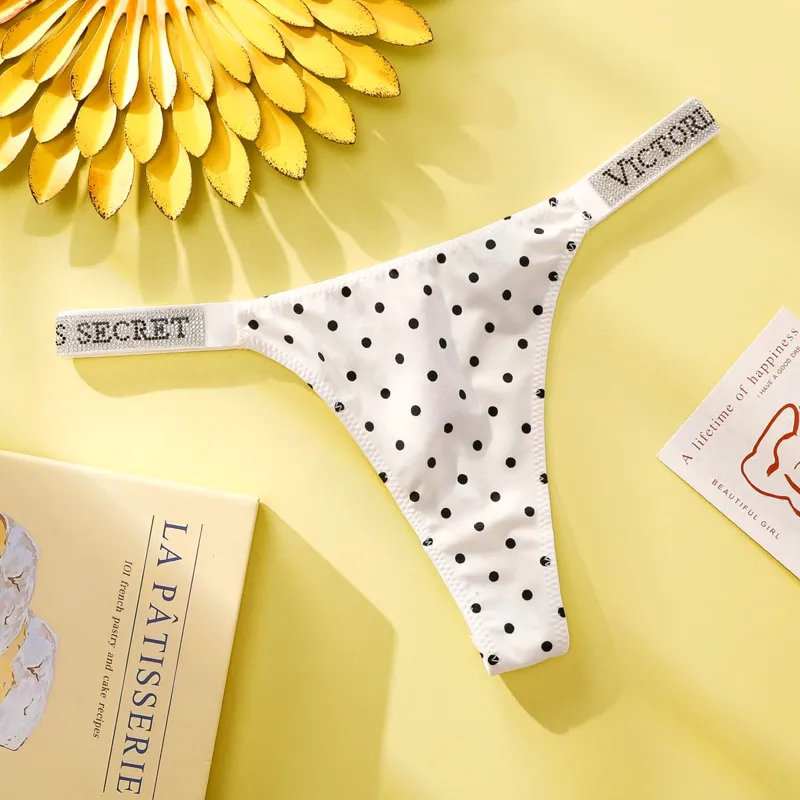 Victoria Secret Wanita Polka Dot Lace Bikini Cheeky Panties Set Seluar Dalam Kapas Bernafas Hipster Thong Hipster Seamless — image 3