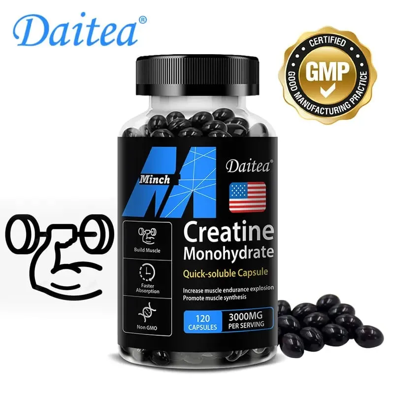 Creatine Monohydrate - Promotes Muscle Mass Muscle Strength and Athletic Performance 30/60/120 Capsules Non-GMO Gluten-Free — image 7