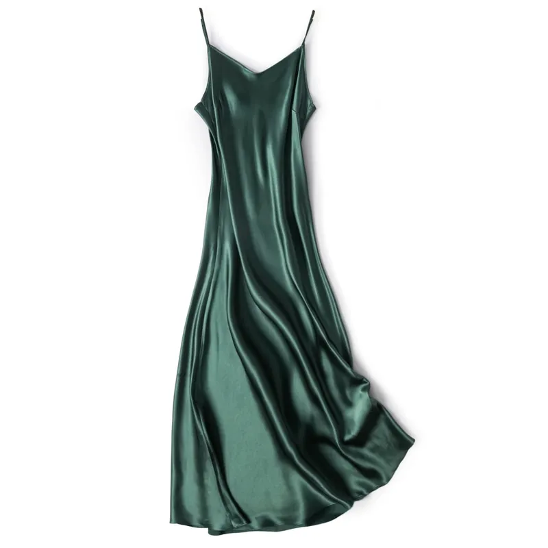 Small Heavyweight 21MM 100% Natural Mulberry Silk Plain Satin French V-neck Diagonal Cut Women's Sexy Solid Suspender Dress