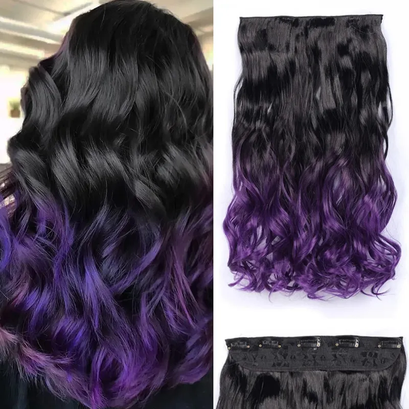 24 Inch Ombre Dip Dye Long Curly Clip in Hair Extensions Two Tone Thick Full Head Synthetic Hairpieces (Black to Dark Red) — image 9