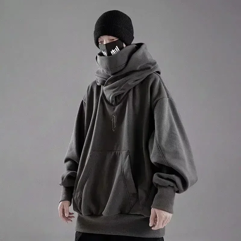 Winter Embroidery Turtleneck Men's Hooded Sweatshirt Japanese Ninja Oversized Hoodies Hip Hop Fleece Pocket Streetwear Y2K Hoody — image 4