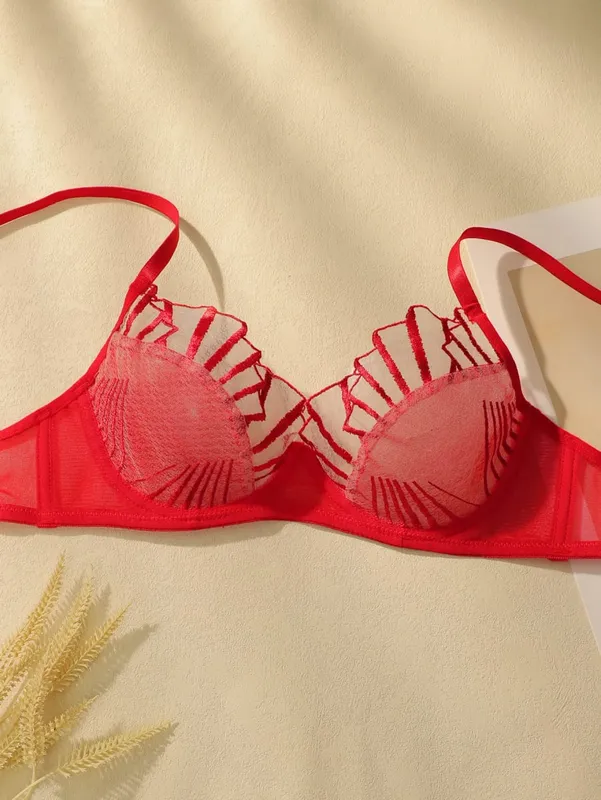 Women's sexy embroidered lace patchwork line bra with steel ring gathering push up comfortable close fitting underwear setYS2417 — image 3