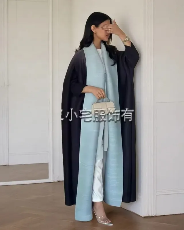 Women's Fold Miyake Pleated Abaya Long Sleeve Print Foldable Collar Robe Cardigan Coat New Winter Fashion Original Design 2026 — image 24