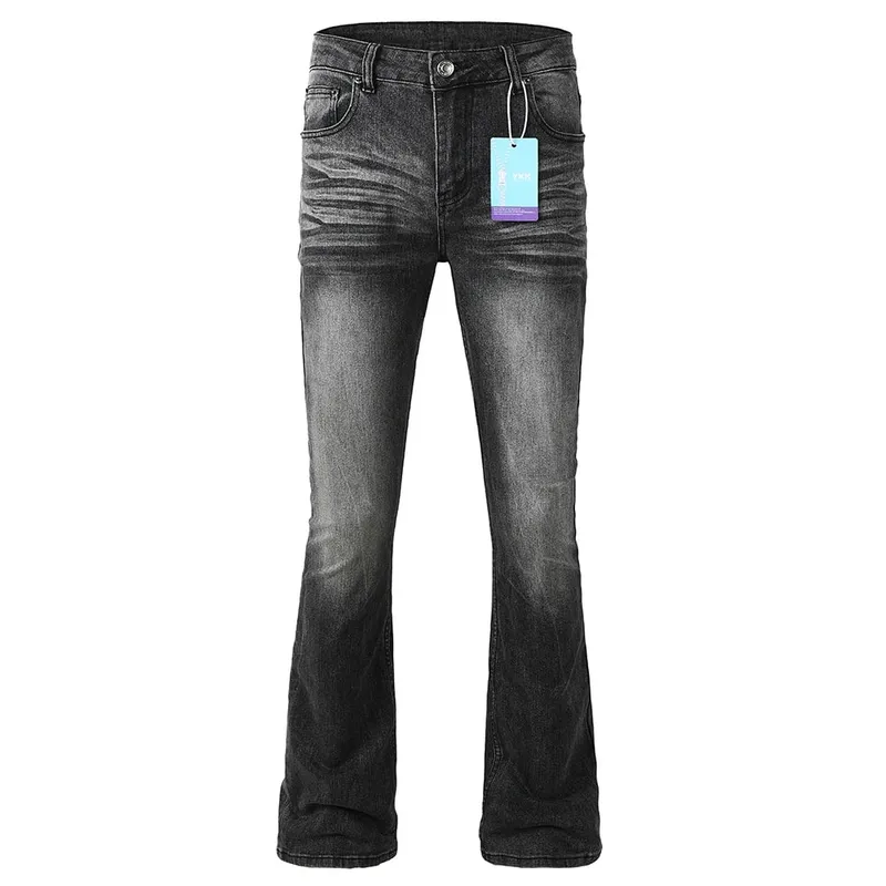 Men's Boot Cut Denim Jeans Gray Black High-Quality Cotton Pants Classic Slim Stretch Flared Trousers — image 5