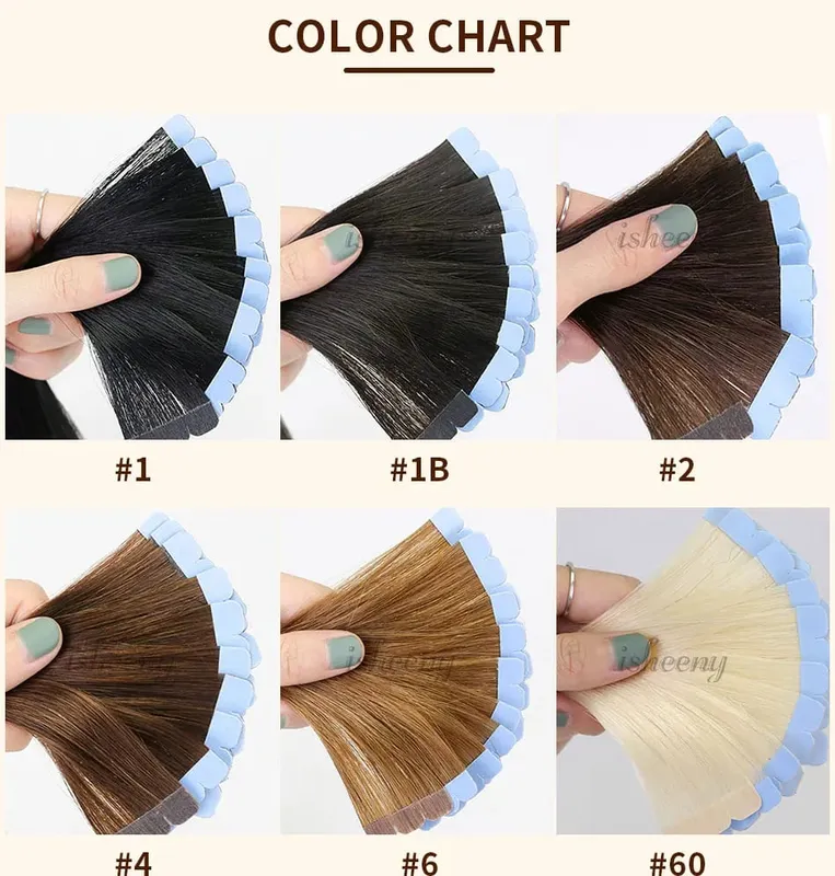 Isheeny 12"-24" Mini Tape Hair Extensions Machine Remy Skin Weft Adhesive Tape In Human Hair Natural Black Brown Blonde 10pcs