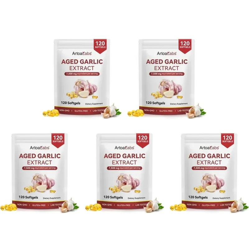 Aged Garlic Extract Softgels 7500mg Equivalent per Serving for Circulation & Heart Function Antioxidant & Immune Support 120Ct