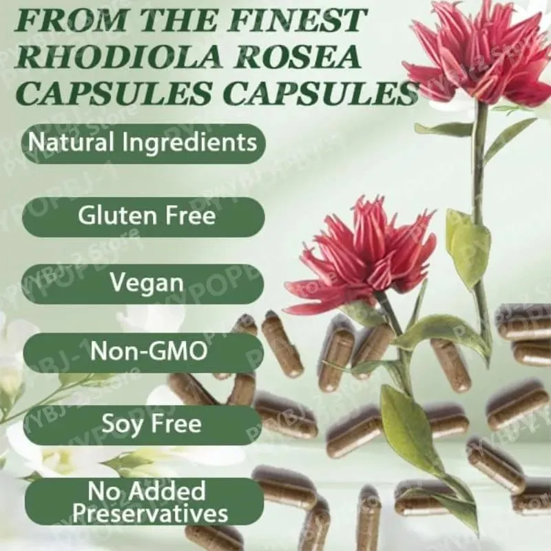 60 Pieces Rhodiola Rosea Capsules 500mg Natural Herbaceous Plants Supplement for Daily Stress Support & Energy Balance Health — image 3