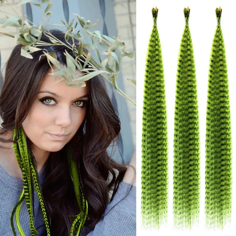 30roots สีสังเคราะห์ Feather Stripe hair Extension 16 นิ้ว I Tip Party คอสเพลย์สำหรับเทศกาลดนตรีฮาโลวีนคริสต์มาส — image 8