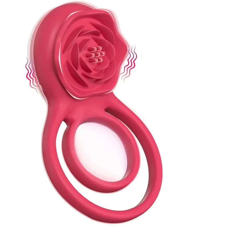 Rose Vibrating Cock Ring Penis Sleeve Vibrator G-spot Clitoral Stimulator 10 Vibration Sex Toy for Adult Men Clitoris Vibrator