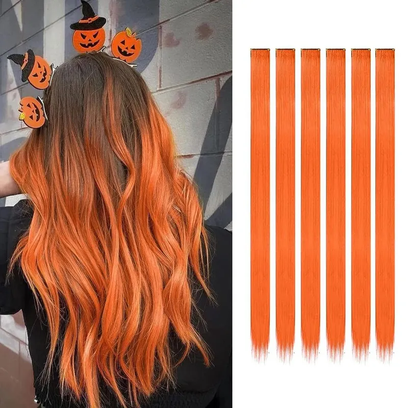 6pcs/pack Colored Party Highlights Clip in Hair Extensions for Girls 22 inches Multi-colors Straight Hair Synthetic Hairpieces — image 9