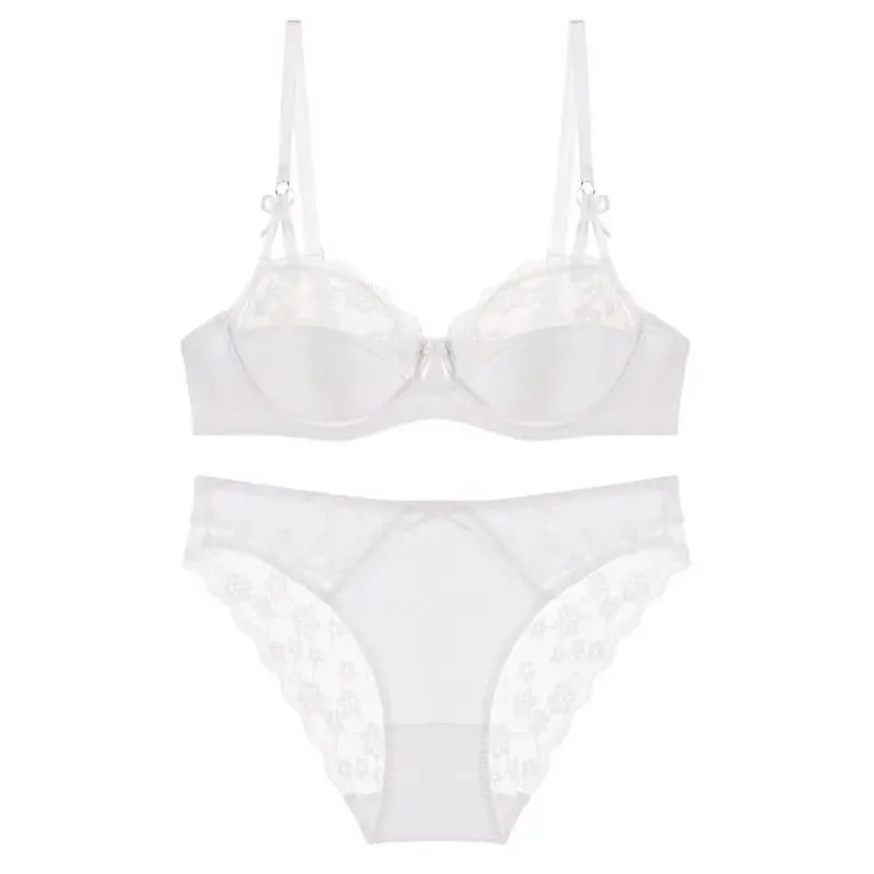 Set reggiseno in pizzo francese sottile a mezza tazza da donna Minimizer per busto grande Push Up Supporto laterale anti-cedimento Comfort Set intimo quotidiano sexy — image 13