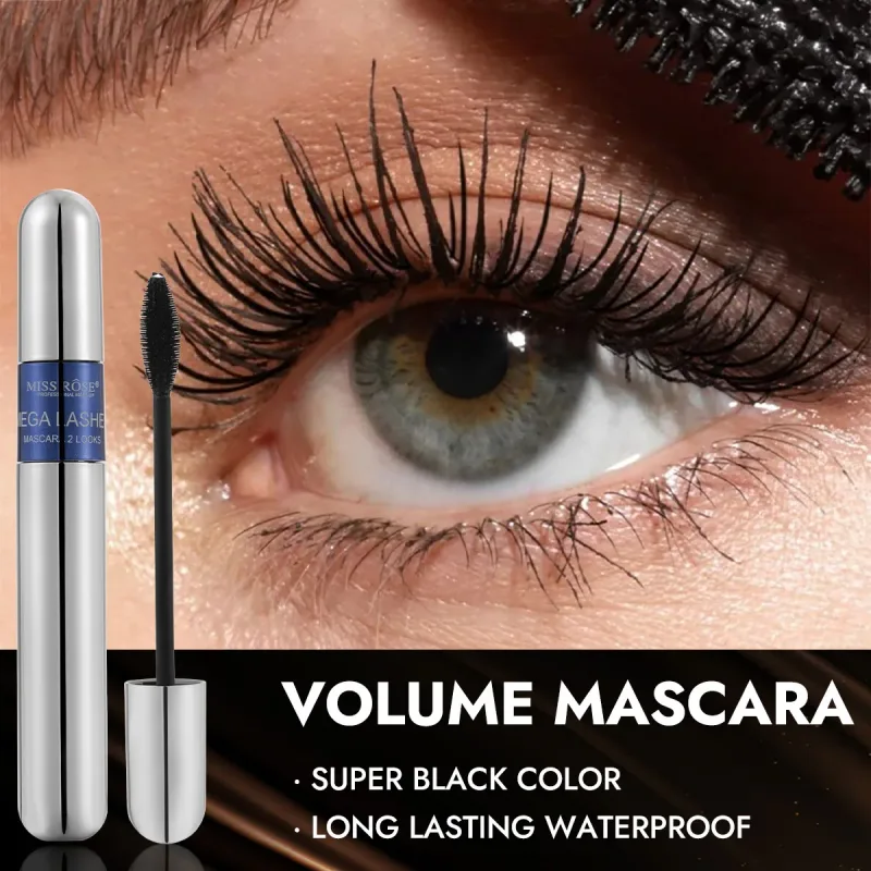 Sort Mascara Sæt Stort børstehoved Volumengivende Forlængende Curling Mascara Vandtæt øjenvipper Primer Øjenmakeup Kosmetik