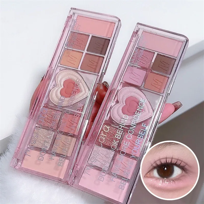 12Colors Love Heart Pink Eyeshadow Palette Natural Cool Tone Low Saturation Matte Eye Shadow Pallet Brown Korean Makeup Cosmetic — image 4