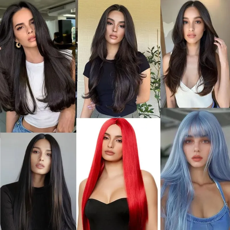 Clip in Hair Extensions Colored Party Highlights 30 inches Multi-colors Straight Hair Synthetic Hairpieces — image 7