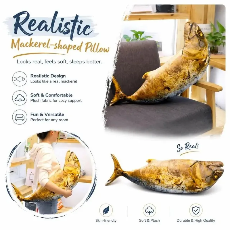 Gifts Realistic Mackerel Plush Pillow Plush Soft Stuffed Mackerel-shaped Cat Toy Fish Plush Toy Home Decor — image 3