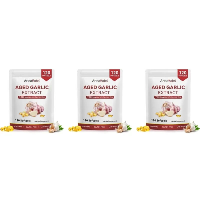 Aged Garlic Extract Softgels 7500mg Equivalent per Serving for Circulation & Heart Function Antioxidant & Immune Support 120Ct