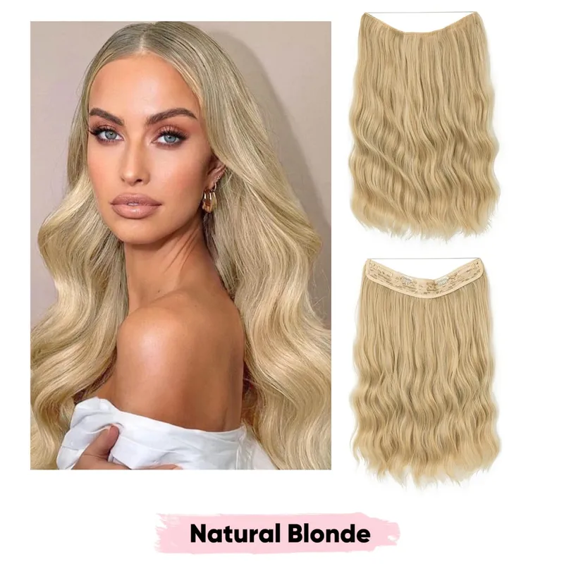 Synthetic Wave Invisible Wire Clip in Hair Extensions Fish Line With Clips Hairpiece Ombre Fake Hair Piece For Woman — image 20