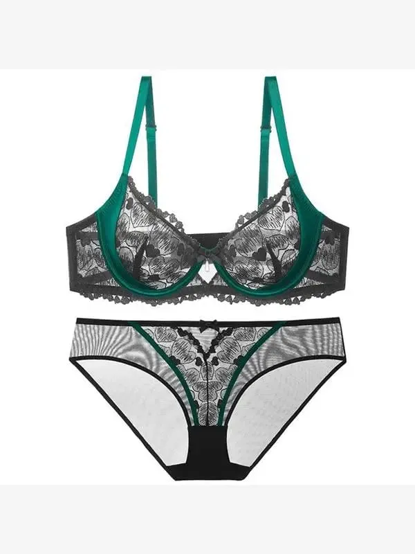 Désir Pur Lingerie Dentelle Noire Française Brodée Minimizer Grand Bonnet Ensemble Design de Niche Soutien-Gorge Sans Armatures — image 9
