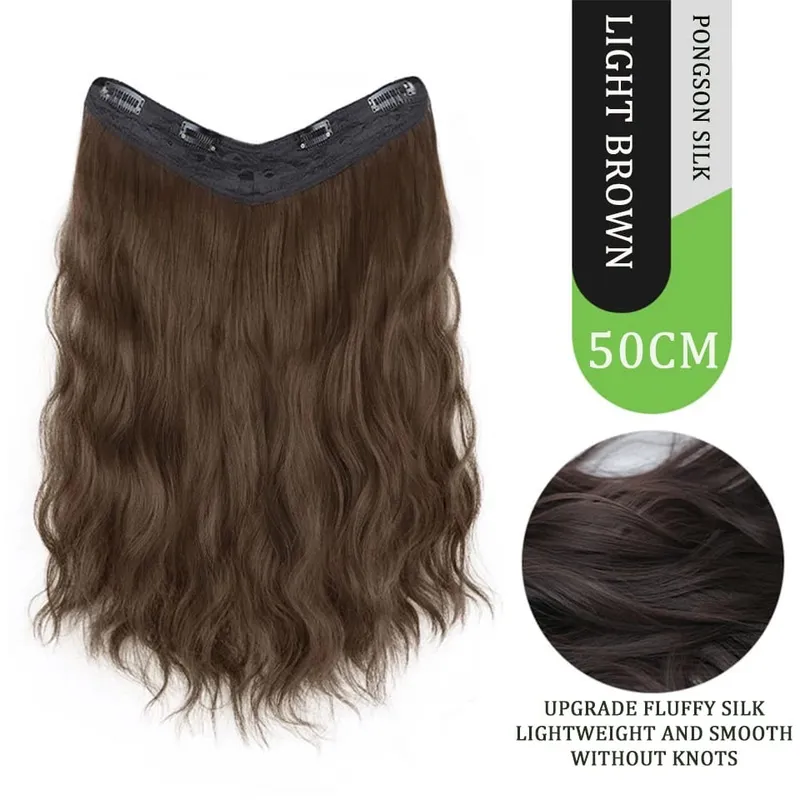 U Part Hair Extensions Synthetic Curly Wave Clips in Hair Extensions One Piece 3/4 Full Head Half Wig Straight Thick Hairpiece — image 12