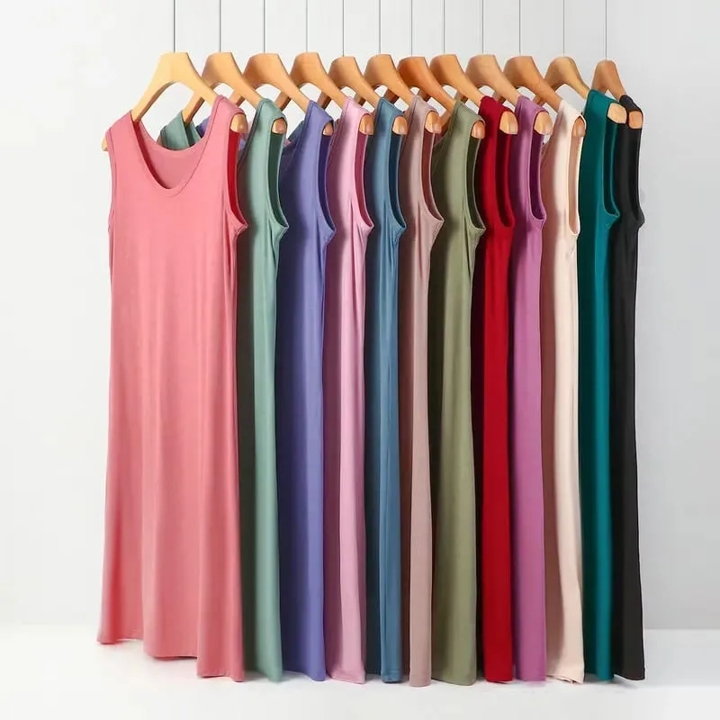 Summer Modal Sleeveless Dress Solid color Tank dress Large size 8XL Mid-Length Bottoming Cami dresses All match — image 3