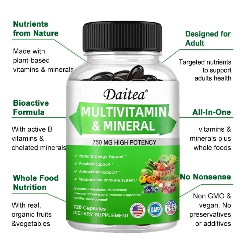 Multivitamin Capsules with Mineral Supplement To Provide Energy Prostate Skin and Eye Health Immune Support for Women and Men