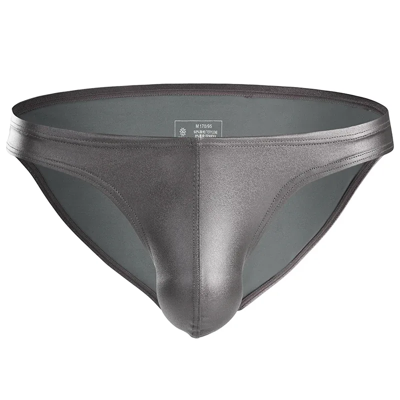 Male's Briefs Faux Leather Jockstrap Stretch Briefs Pouch Panties Underwear Low Waist Soft Male Underpants — image 2