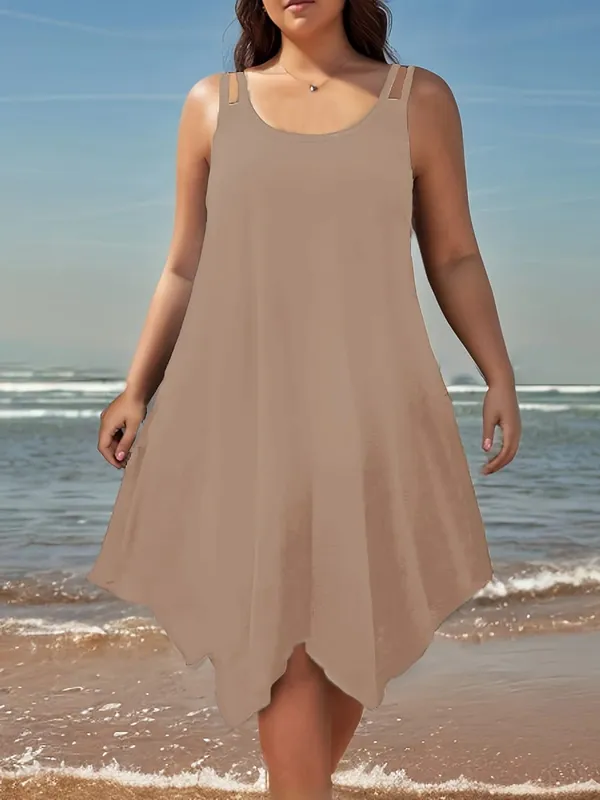 Vestido camisola grande feminino de cor sólida com bainha assimétrica — image 3
