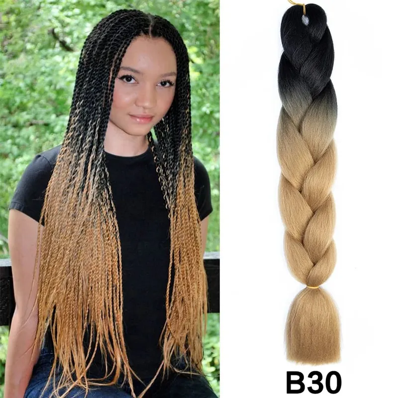 24 Inch Synthetic Jumbo Braid Pure And Ombre Braiding Hair Extensions For Women DIY Jumbo Hair Braids Black Green Gray Brown — image 44