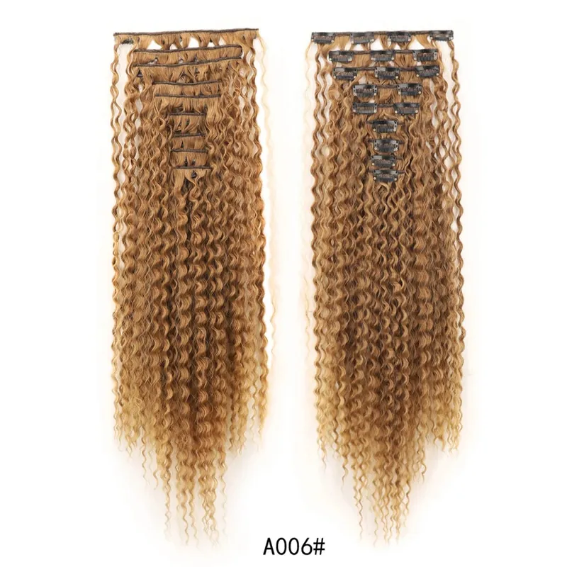 22 Inch Curly Thick Synthetic Hair Extensions Clip in 9Pcs/Set 145g Full Head Black Brown Color