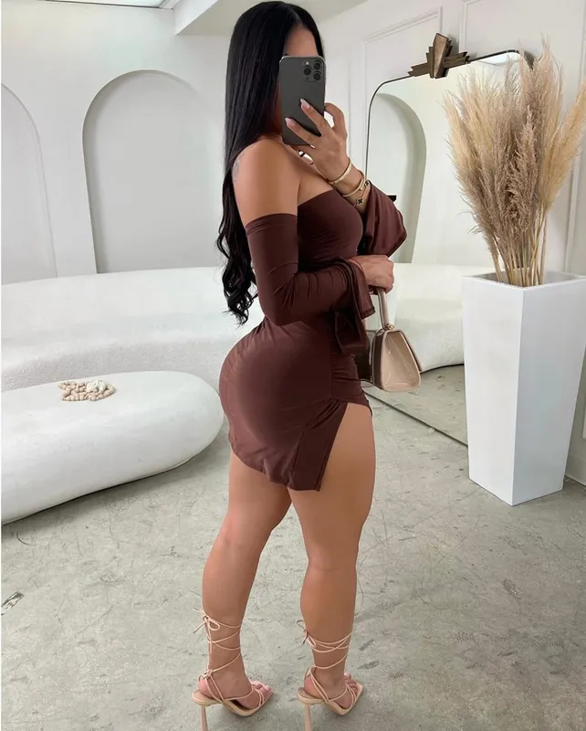 Women Strapless Backless Mini Dress For Women Black Off-shoulder Long Sleeve Bodycon Club Party Dress Clothes — image 4