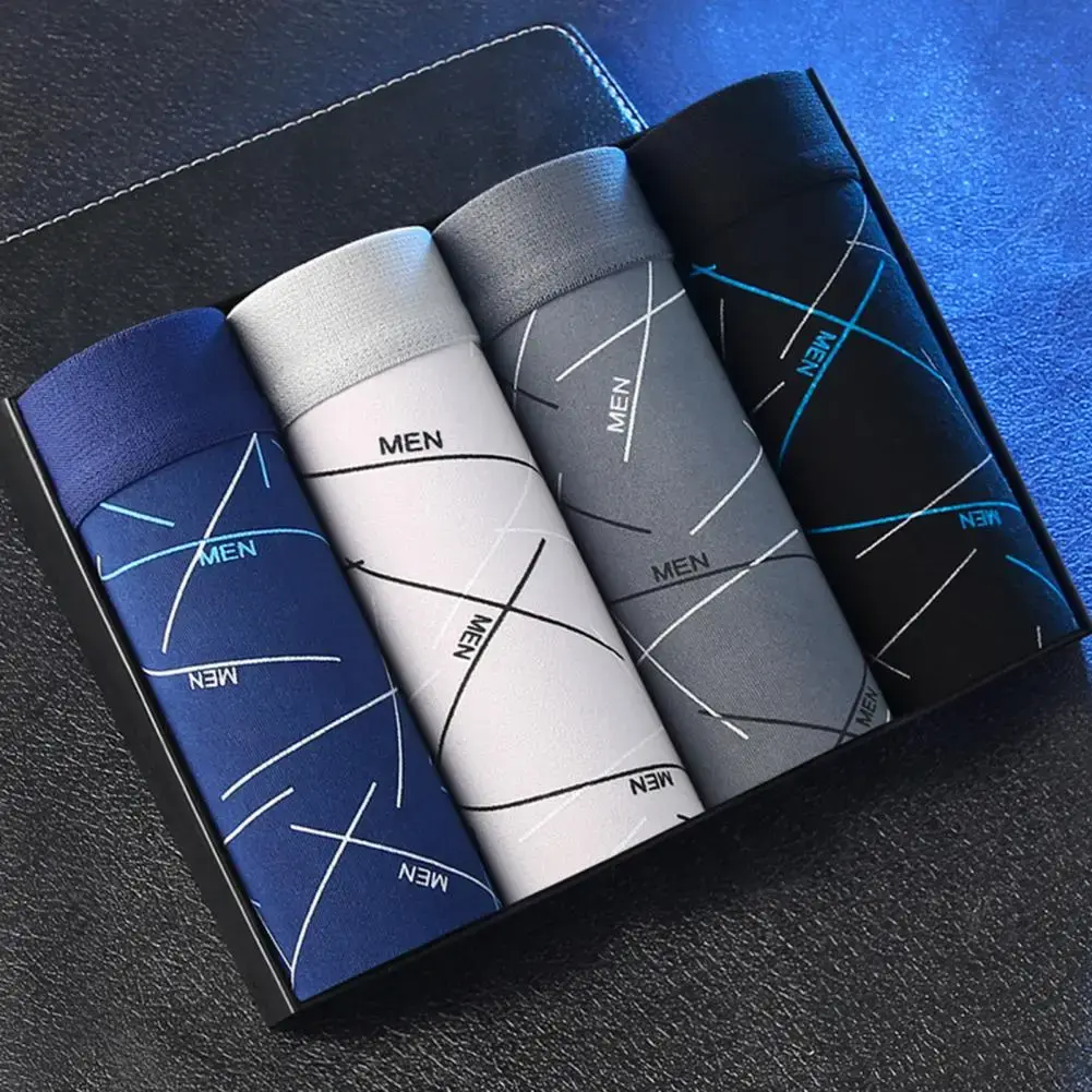 Calzoncillos de hombre, ropa interior elástica, cintura media, estampado de letras a rayas, suave, transpirable, sin costuras, convexo en U, calzoncillos de secado rápido para hombre