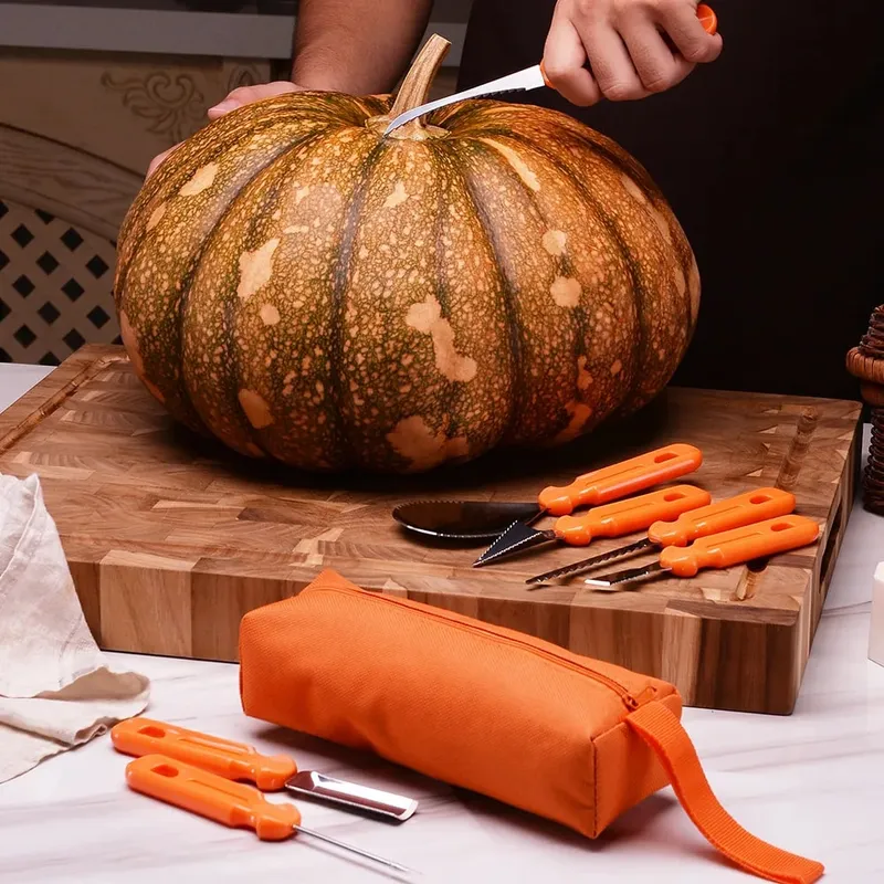 7pcs/Set Halloween Stainless Steel Pumpkin Carving Tools Kit Professional Pumpkin Carving knife Set With Storage Bag — image 4